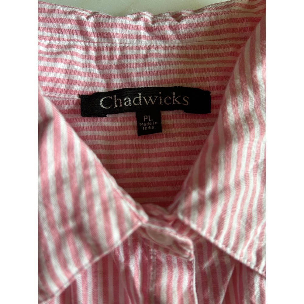 Chadwicks Womens Pink White Striped Sleeveless Button Down Shirt Cotton Tunic PL - Picture 2 of 10